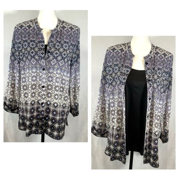 Vintage Rebecca Malone beautiful button down print top with cami size large - Picture 1 of 8